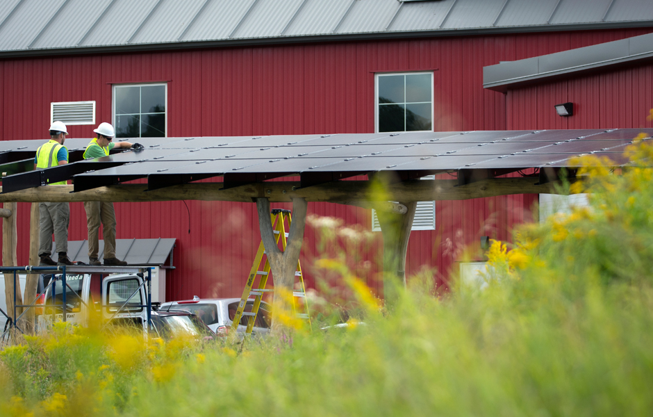 Vermont Artisan Coffee Solar Canopy Install Shot Landscape